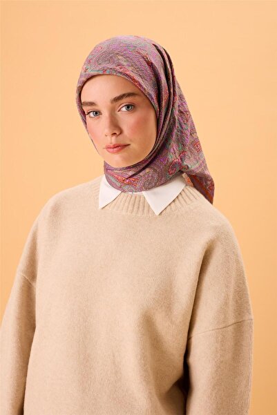 Silk Home وشاح فيلورا مخلوط بالفسكوز، مزين بنقوش دخانية-أرجوانية-برتقالية-فير...