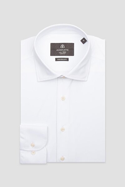 Abbate Celvo Polyamide Blended Comfort Fit White Classic Collar Men's Plain Shirt