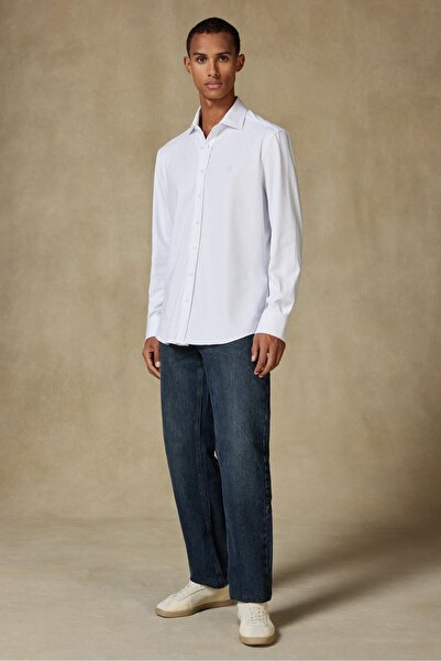 Abbate Стефано Джерсі Бавовняна суміш Комфортний крій Біла Класична комір Чоловіча пряма сорочка