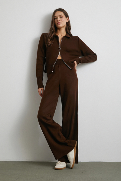 Never more Çift Fermuarlı Hırka Takım Kahve