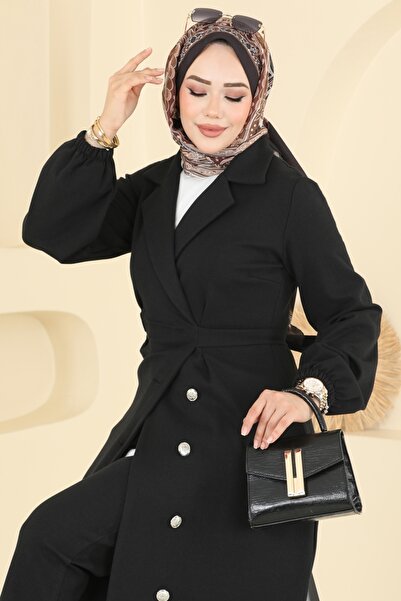 ModaMerve Belden Kuşaklı Tivit Takım 2747SL432-MS Siyah