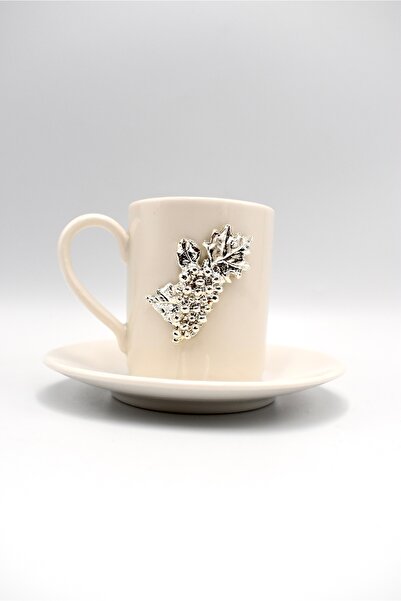 iQey Home Silver Grape Detailed Porcelain Cup Set - for 2 Person