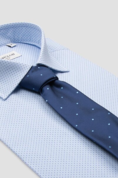 Abbate BB Club Oscar Поплин памук Слим фит Светлосин Класически яка Мъжка риза с принт