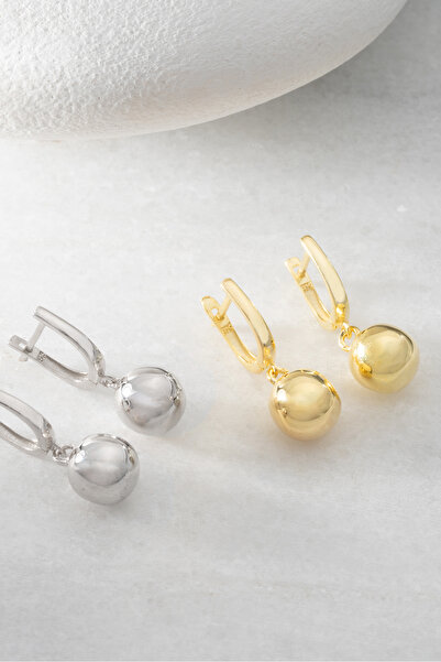 Two Arts Kadın 925 Ayar Gümüş Top Küpe | 14K Altın Kaplama | Hediye Kutusunda