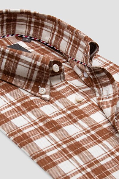 Abbate Лука фланела от памучна смес, удобна кройка, кафява риза с копчета и яка за мъже