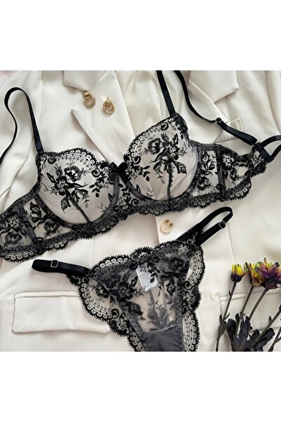 Accessories Σετ σουτιέν γυναικείων εσωρούχων Hei Black Chic Lace Fancy διπλό