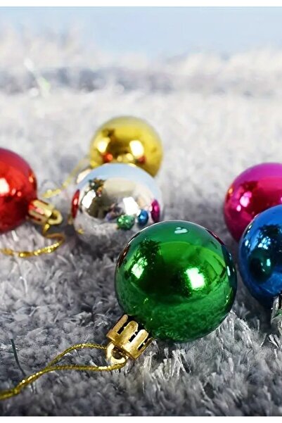 HediyeFilesi زينة شجرة عيد الميلاد الملونة مقاس 12 بوصة - زينة كروية ملونة لامعة مقاس 3 سم زينة شجرة عيد الميلاد