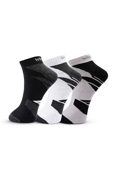 White Leaf 3 Pack Terry Low-Cut Sneaker Socks - Light Grey, Black & White