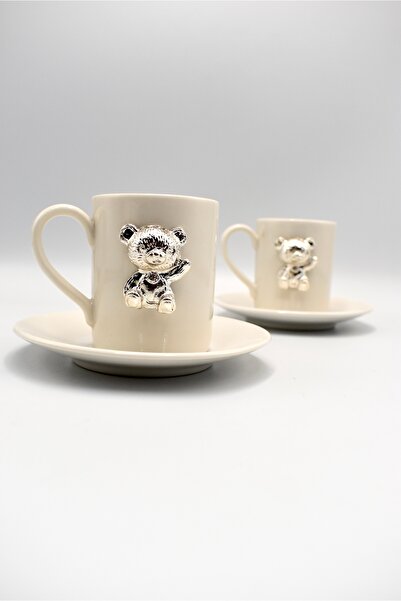 iQey Home Teddy Bear Silver Teddy Bear Detailed Porcelain Cup Set - for 2 People