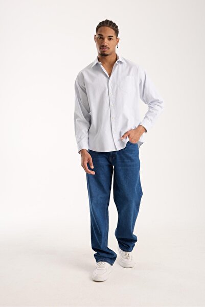 Abbate Ανδρικό ριγέ πουκάμισο BB Club Rio Oxford Cotton oversized Fit Light Blue Classic Collar