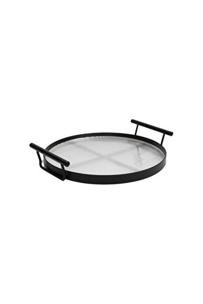Generic Black iron serving tray with a round acrylic base, 25 cm