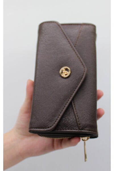 Bevitton Μεγάλο γυναικείο πορτοφόλι από καφέ δέρμα με θήκη για κέρματα και πολλές θήκες για κάρτες 007