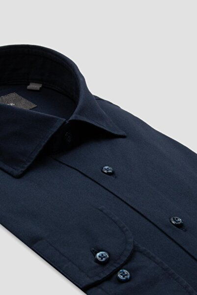 Abbate Piero Gabardin Бавовняна Comfort Fit Синя Класична комір Чоловіча пряма сорочка