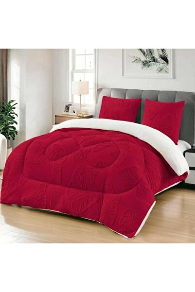 OEM 3-piece Cocolino knitted duvet set with embossed butterfly pattern, 200x230 cm, dark red