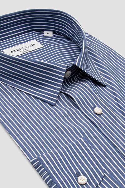 Abbate Ανδρικό ριγέ πουκάμισο BB Club Rio Twill Cotton oversized Fit Navy Blue Classic Collar