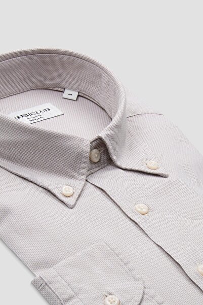 Abbate Cămașă pentru bărbați BB Club Mike Oxford, din bumbac, cu croială normală, bej, cu guler cu nasturi