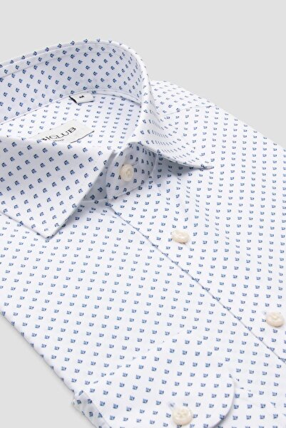 Abbate BB Club Oscar Поплін Бавовняна Slim Fit Біла Класична комір Чоловіча сорочка з візерунком