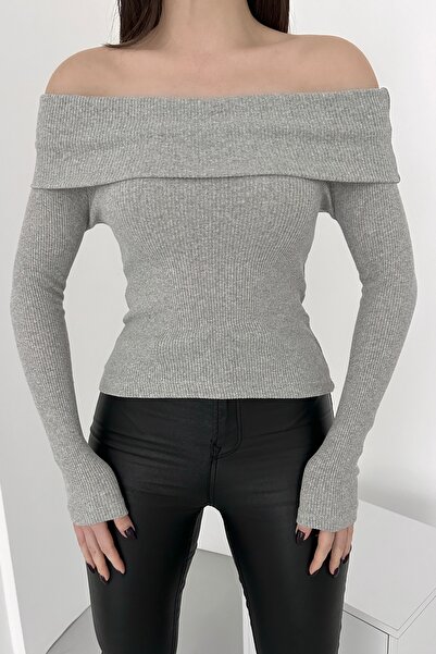 XELA Madonna Collar Long Sleeve Ribbed Knit Sweater