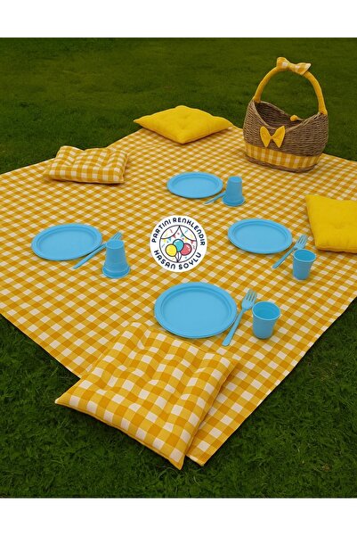 Partini Renklendir Mavi Renk Şık Plastik Lüks Tabak, Çatal, Bardak 25’Li Set ...