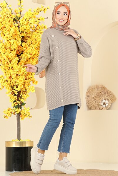 ModaMerve Aksesuar Düğmeli Triko Tunik 2735AYD574-MS Vizyon