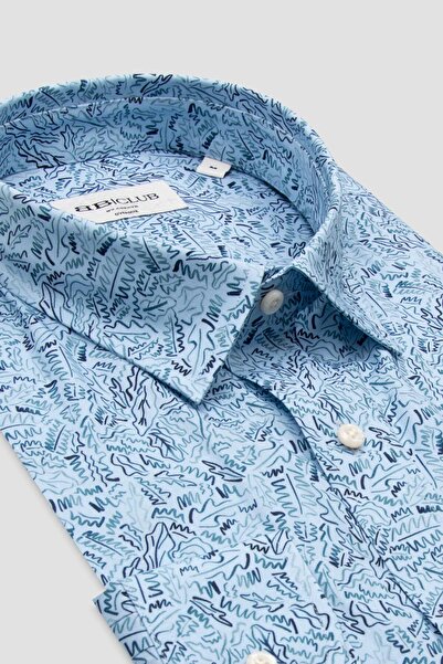 Abbate Ανδρικό πουκάμισο BB Club Rio Poplin Cotton oversized Fit Light Blue Classic Collar με τύπωμα