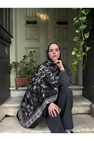 CUOCA LOUNGE Beliz Desenli Bambu Kraş Şal Siyah