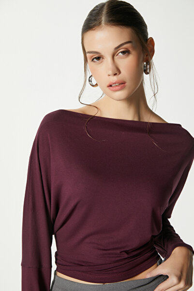 Ritnice Kadın Grace Asimetrik Omuz Detay Mürdüm Bluz