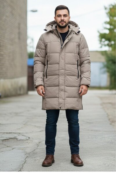 embody Jachetă lungă de iarnă pentru bărbați, groasă, cu glugă detașabilă, be...