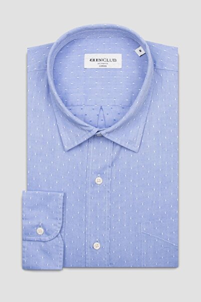 Abbate Ανδρικό πουκάμισο με σχέδιο BB Club Rio Dobby Cotton oversized Fit Blue Classic Collar
