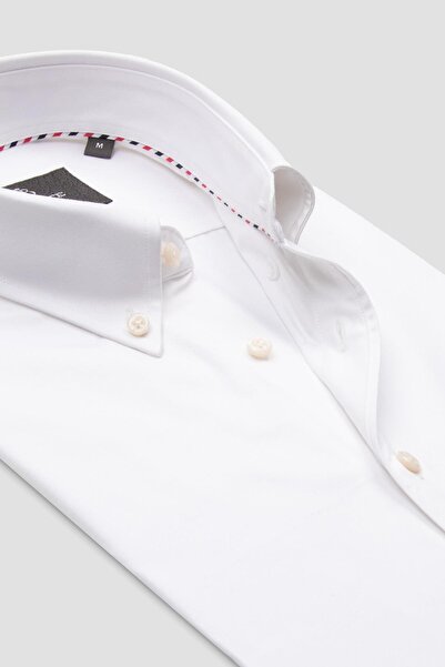 Abbate Luca Twill Бавовняна Comfort Fit Біла сорочка з ґудзиками на комірі Чоловіча пряма сорочка