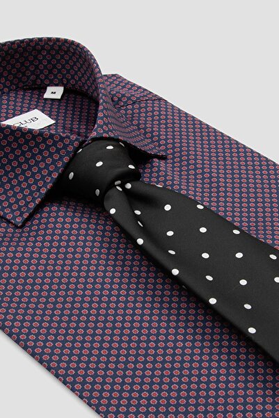 Abbate BB Club Oscar Поплин памук Слим фит Тъмносин Класически яка Мъжка риза с принт