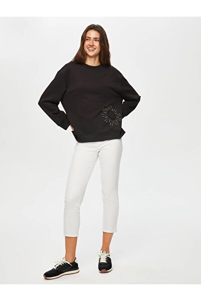 Faik Sönmez Taş Ve Slogan Nakışlı Yuvarlak Yaka SweaT-Shirt SWT002-26K