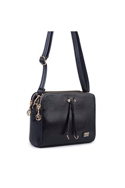 Nas Bag Women's Adjustable Strap Three-Compartment Stylish Crossbody Bag Black Victoria