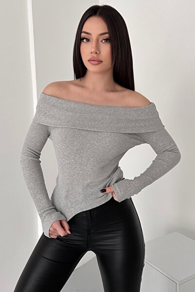 XELA Madonna Collar Long Sleeve Ribbed Knit Sweater
