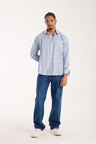 Abbate Bb Club Rio Poplin Cotton Oversized Fit White Classic Collar Men's Printed Shirt