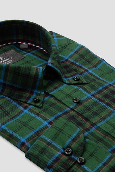 Abbate Ανδρικό καρό πουκάμισο Luca Flannel από βαμβακερό μείγμα Comfort Fit Khaki με κουμπιά