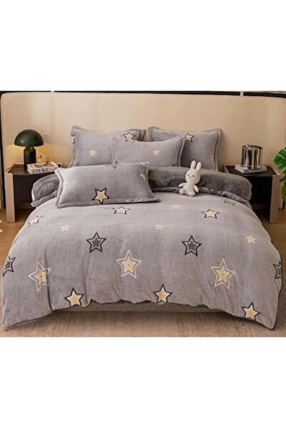 OEM Cocolino Plush Bedding, Double Bed, 4 Pieces, Fitted, Small Stars Gray