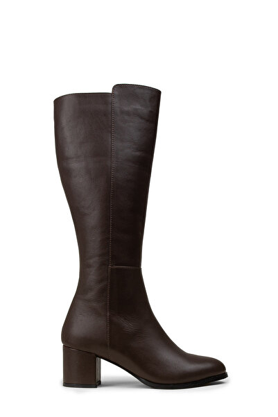 Deery Women's Brown Genuine Leather Zippered Boots