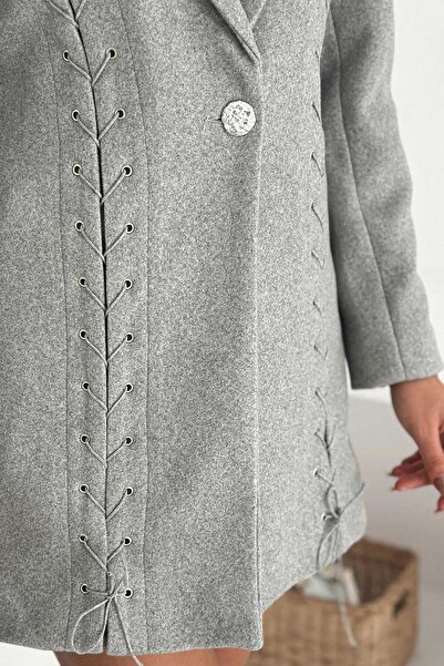 Butik Şenel Bird's Eye Detailed Short Cashmere Coat