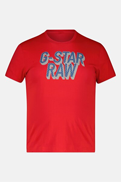 G-STAR RAW Men Crew Neck Short Sleeve Brand Logo T-Shirt, Red