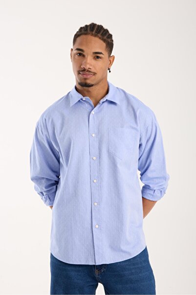 Abbate Ανδρικό πουκάμισο με σχέδιο BB Club Rio Dobby Cotton oversized Fit Blue Classic Collar