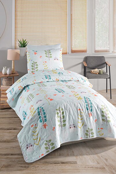 Eponj Home Yatak Örtüsü Seti Tek Kişilik Pamuklu 2 Parça – Cikcik Desen – Mint / Yumuşak Dokulu