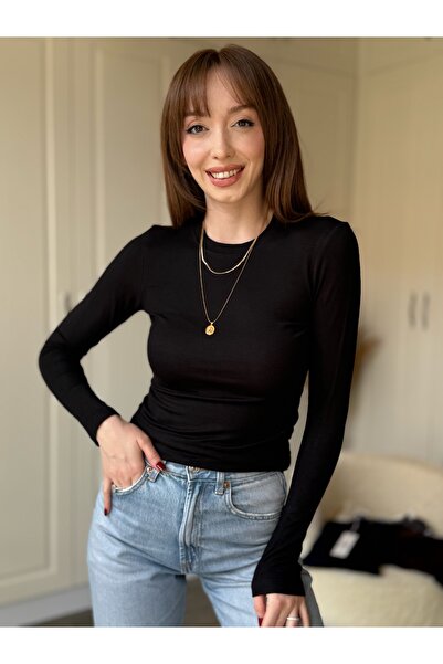 Dilay Gökoğlu Butik Crew Neck Long Sleeve Fingerless Bodysuit