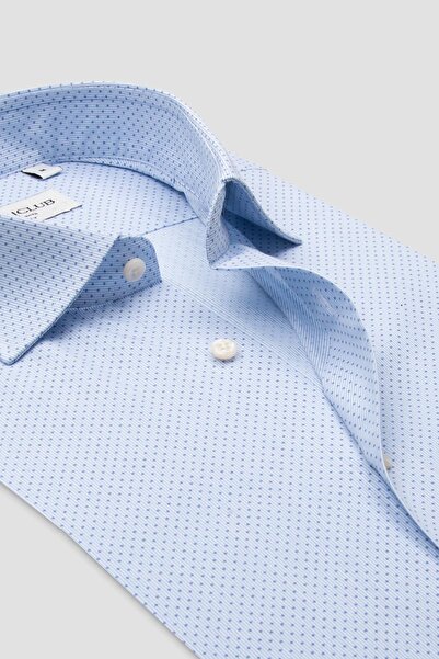 Abbate BB Club Oscar Поплин памук Слим фит Светлосин Класически яка Мъжка риза с принт