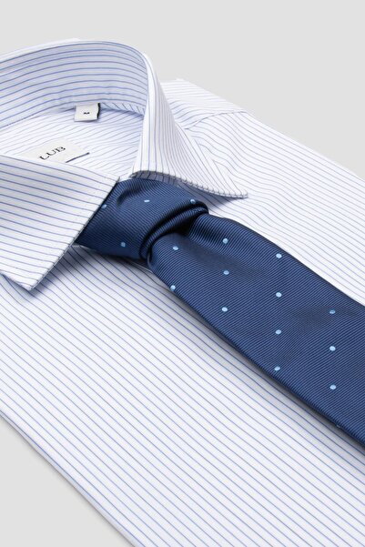 Abbate Bb Club Oscar Poplin Cotton Slim Fit White Classic Collar Men's Striped Shirt