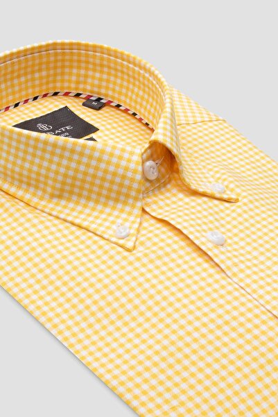 Abbate Luca Oxford Бавовняна сорочка Comfort Fit з жовтими ґудзиками на комірі для чоловіків у клітинку