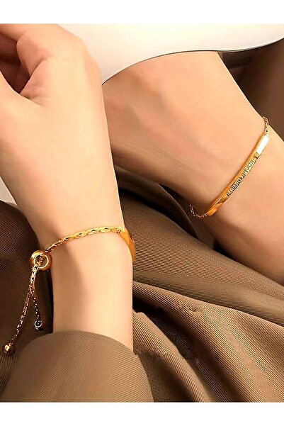 Teo Titanyum Çelik, Altın Rengi, Retro Çekme, Minimalist, Kavisli, Lover Dream, Ayarlanabilir Bileklik