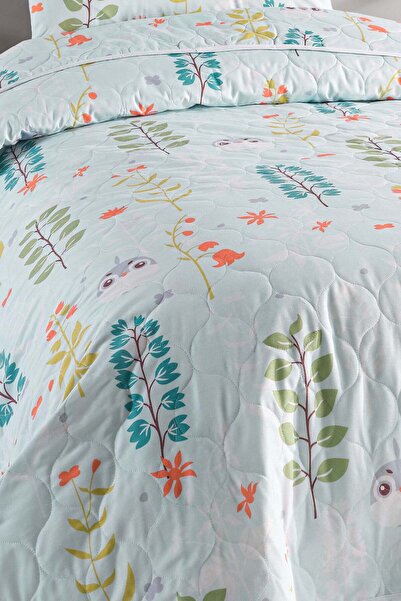 Eponj Home Yatak Örtüsü Seti Tek Kişilik Pamuklu 2 Parça – Cikcik Desen – Mint / Yumuşak Dokulu