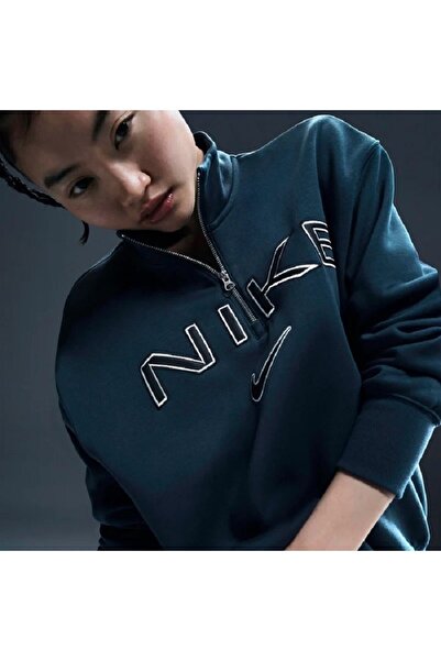 Nike Kadın Phoenix Fleece Yarım Fermuarlı Logolu Sweat Özel Seri Oversize Kesim
