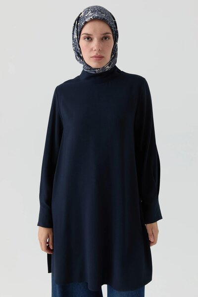 Tuğba Dik Yakalı Tunik - Lacivert